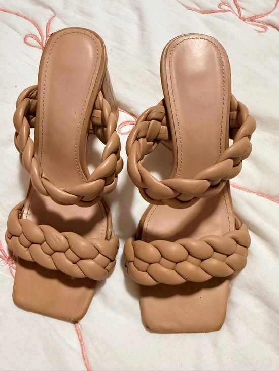 Shoes - Braided Strap Square-Toe Slide Heels - Nude